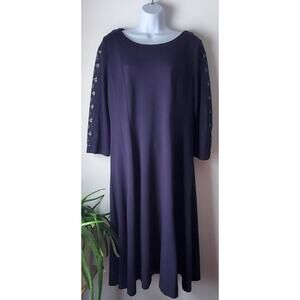Talbots Womens Navy Blue Lace Sleeve Midi  Dress Size 12 Preppy Classy Elegant